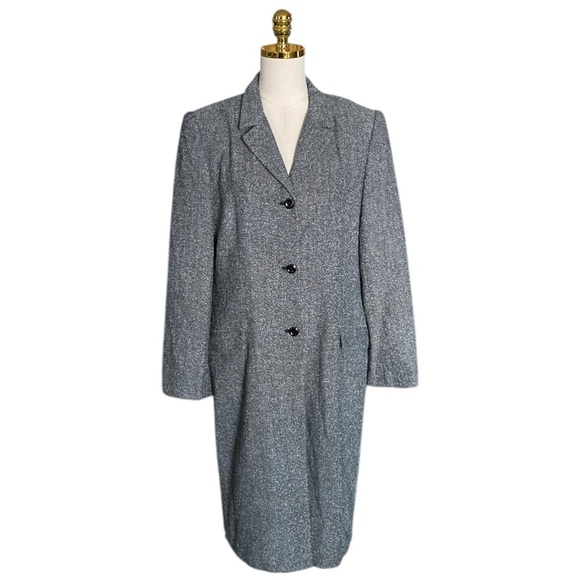 Talbots Jackets & Blazers - Talbots Women’s Vintage Gray Herringbone Tweed Preppy Longline Coat Size 12
